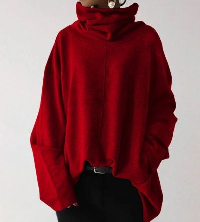 Oversized Women Turtleneck Sweatshirt - Funnel Neck, Cotton