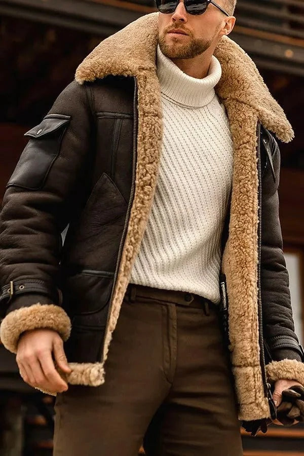 Lederjacke mit echtem Lammfellfutter Aviator-Stil Bomberjacke Herbst 2026 Wärme Handgefertigt