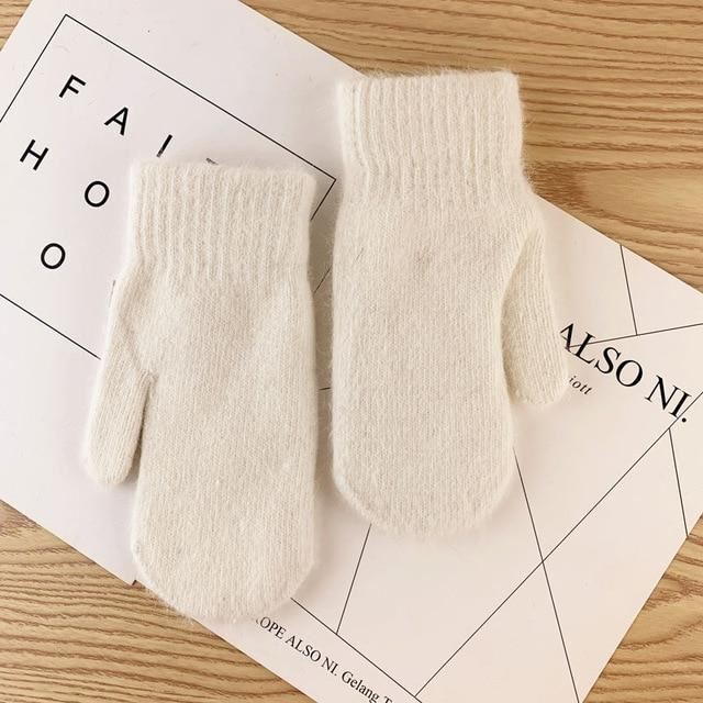 Warm Women Mittens - Ribbed Cuff Plush Faux Fur, Winter