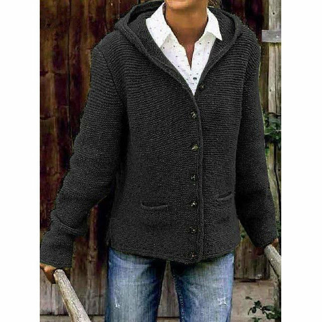 Soft Women's Hooded Knit Coat - Cotton Blend, For Fall