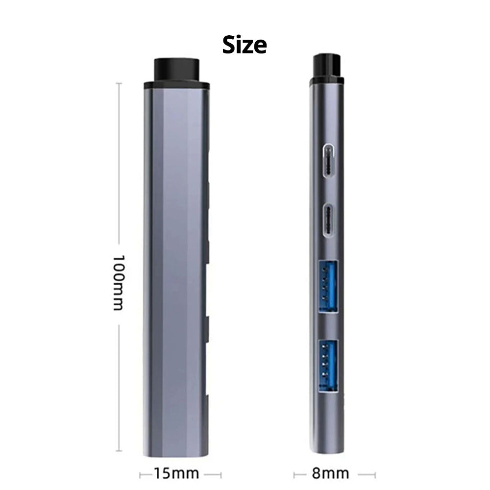 USB C Hub 6 i 1 Multiport Adapter Kompakt 60W PD Plus