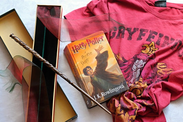 Harry Potter book and wand