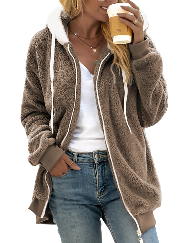 Warm Relaxed Women's Fleece Zip Hoodie - Teddy Casual