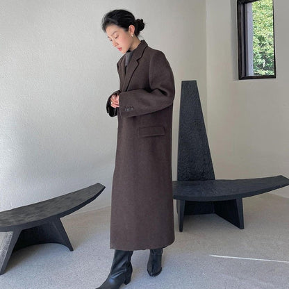 Oversized Women’s Coat – Notched Collar, Wool, For City