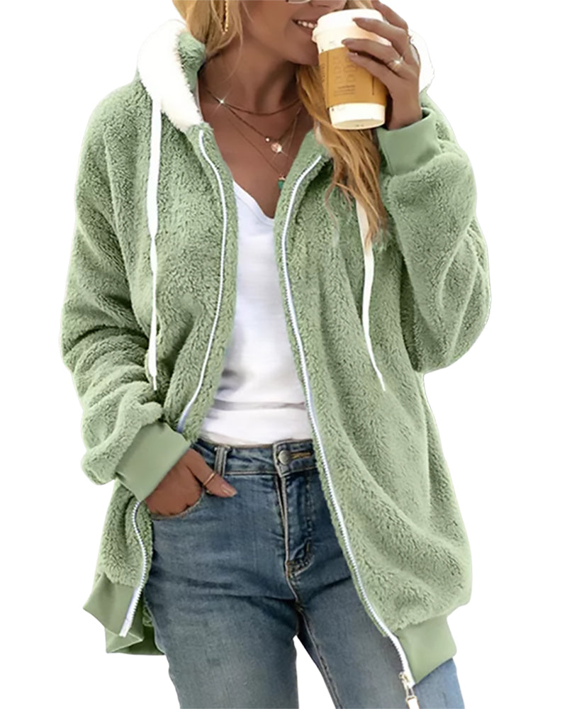 Warm Relaxed Women's Fleece Zip Hoodie - Teddy Casual