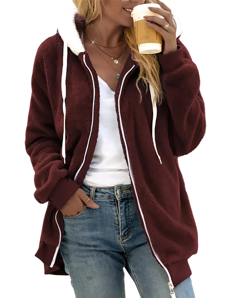 Warm Relaxed Women's Fleece Zip Hoodie - Teddy Casual