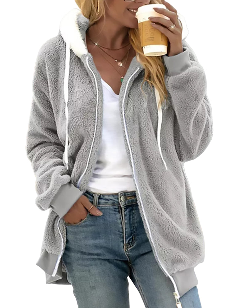 Warm Relaxed Women's Fleece Zip Hoodie - Teddy Casual