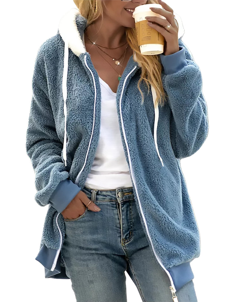Warm Relaxed Women's Fleece Zip Hoodie - Teddy Casual