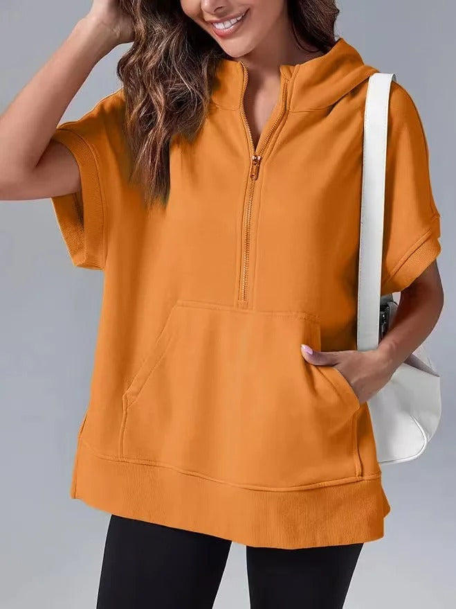 Lightweight Women's Short Sleeve Hoodie - Oversized Knit