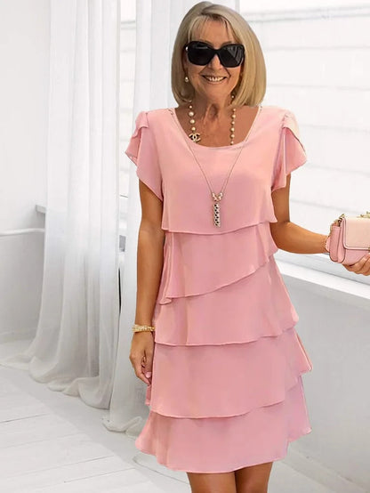 Variant image for Loose Chiffon Midi Dress for Women with Asymmetrical Hem, Layered Design, Ideal for Summer and Wedding Guest Occasions-9