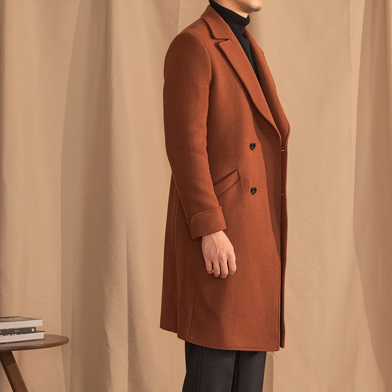Warm Mens Overcoat - Double-Breasted Midlength Wool Winter
