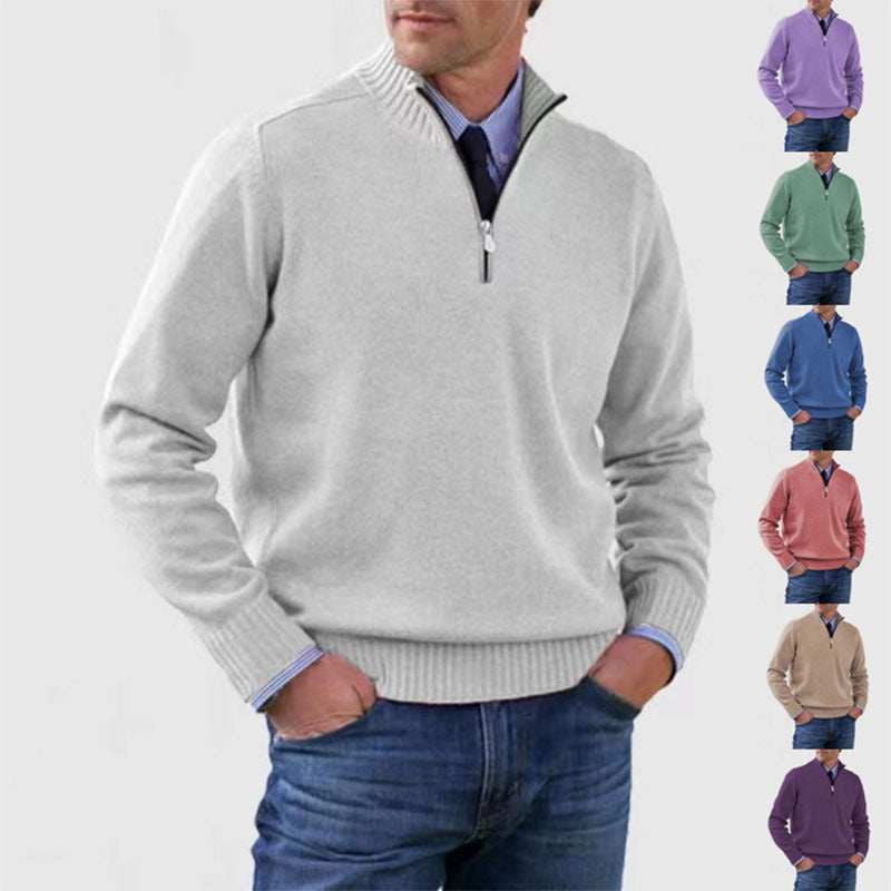 Blød herresweater med ståkrave - slim fit, akryl