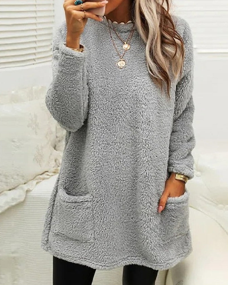 Soft Cozy Women’s Tunic Pullover - Oversized Sherpa, Winter