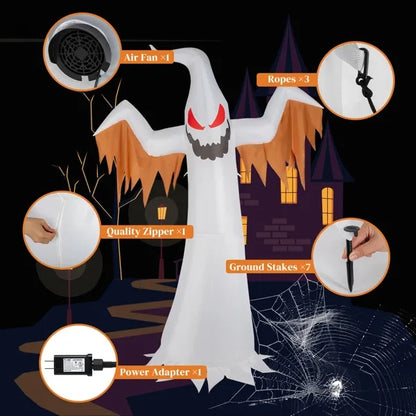 Uppblåsbar 12ft Spöke LED-flammor Blinkande Ögon Halloween