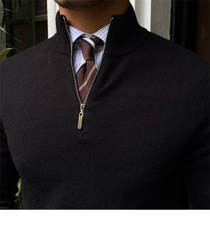 Fitted Men’s Half-Zip Sweater - Ribbed Knit, Smart Casual