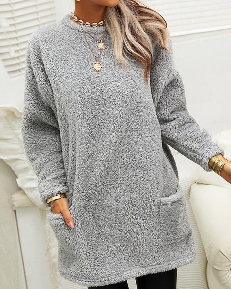 Soft Cozy Women’s Tunic Pullover - Oversized Sherpa, Winter