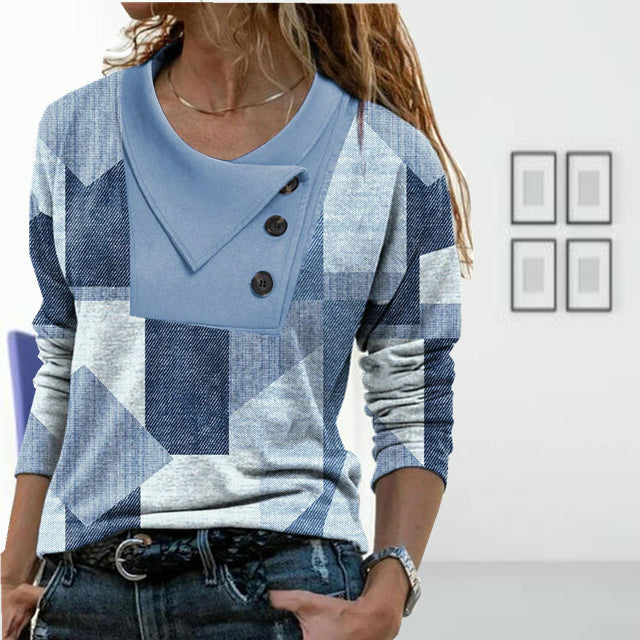 Geometric Print Casual Blouse in Cotton-Polyester Blend, Full Sleeve, Button Collar for Spring and Autumn Wear-2
