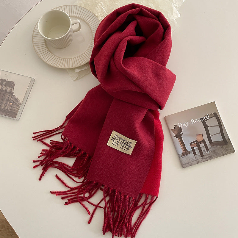 Warm Women Scarf - Reversible Fringed Cashmere Winter