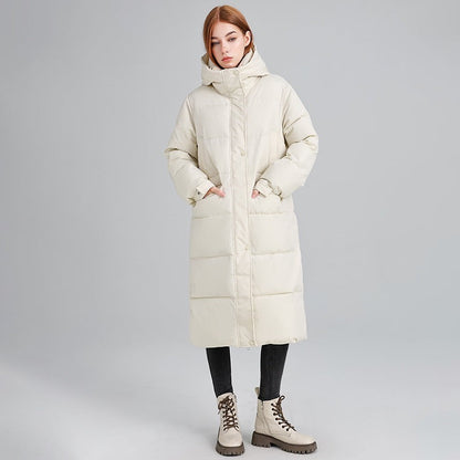 Insulating Women’s Long Puffer Coat- Hooded, Cotton, Winter