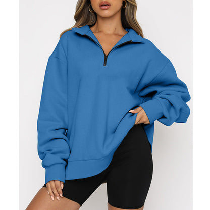 Lightweight Women Zip Sweatshirt - Oversized Pullover Casual