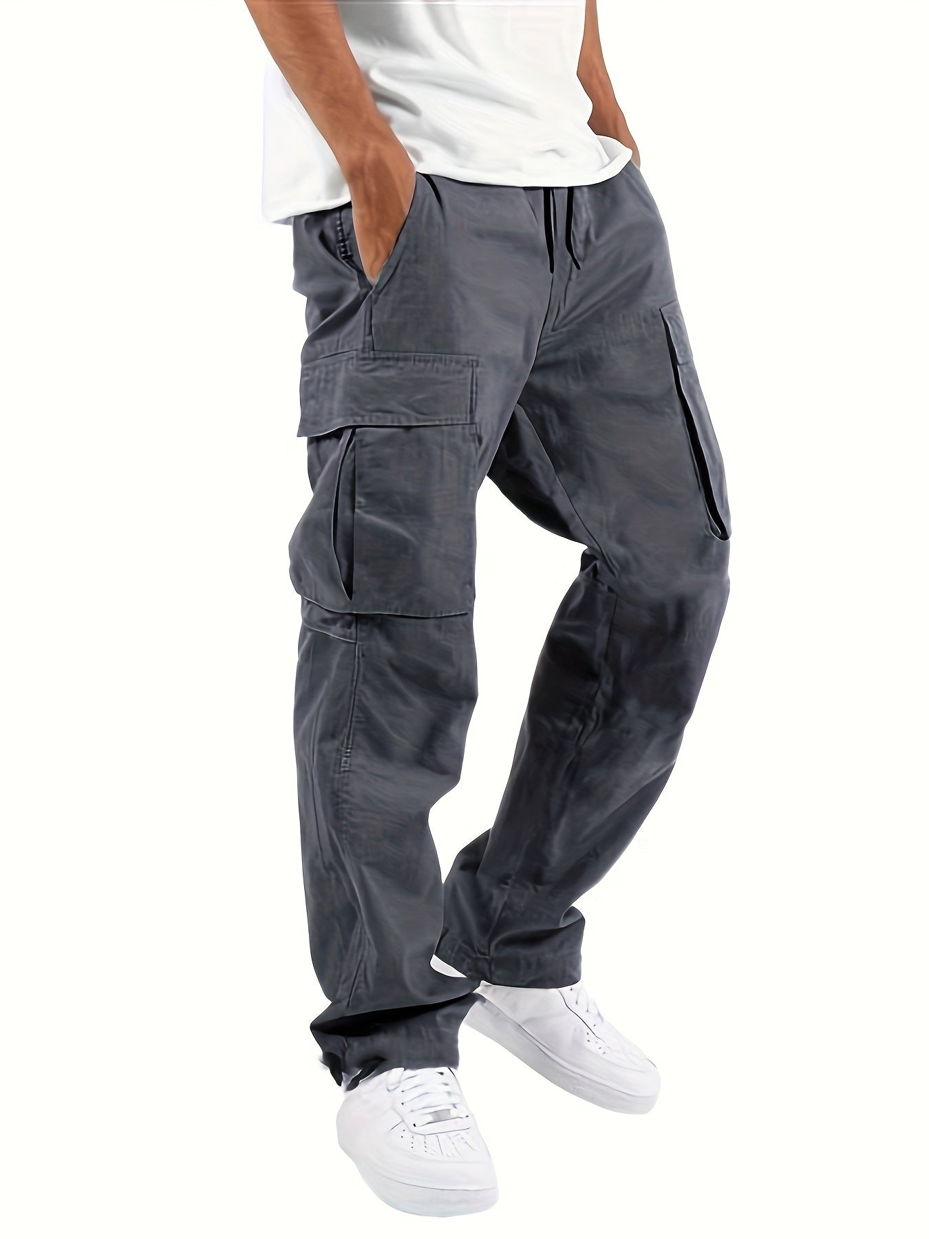 Oversized Black Cargo Pants for Men with Multiple Pockets, Comfortable Fit and Durable Cotton Blend Trousers-4