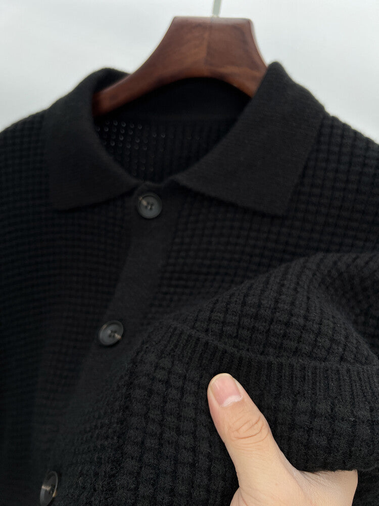 Warme Gestructureerde Herencardigan - Polo Kraag, Gebreid Voor de Herfst