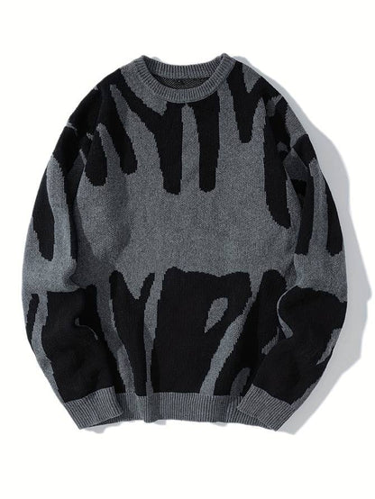 Oversized damepullover - grafisk jacquardstrik til vinteren