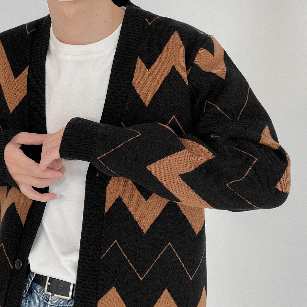 Oversized herrecardigan - åben front, strikket, afslappet