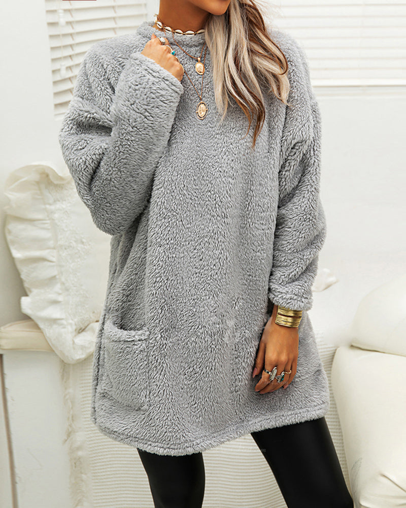 Soft Cozy Women’s Tunic Pullover - Oversized Sherpa, Winter