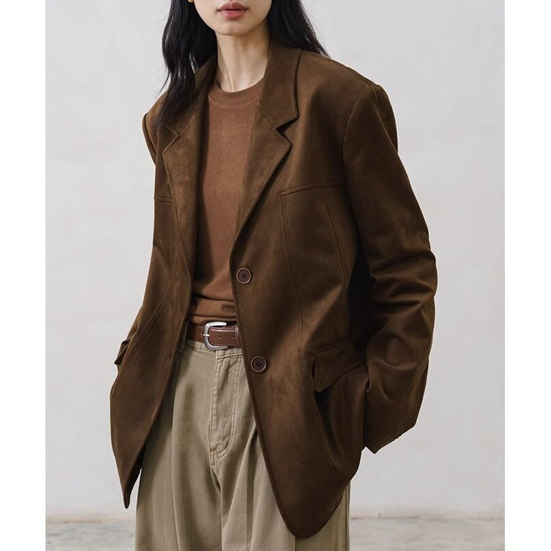 Soft women's blazer - tailored slim-fit, suede, for professional daily office wear