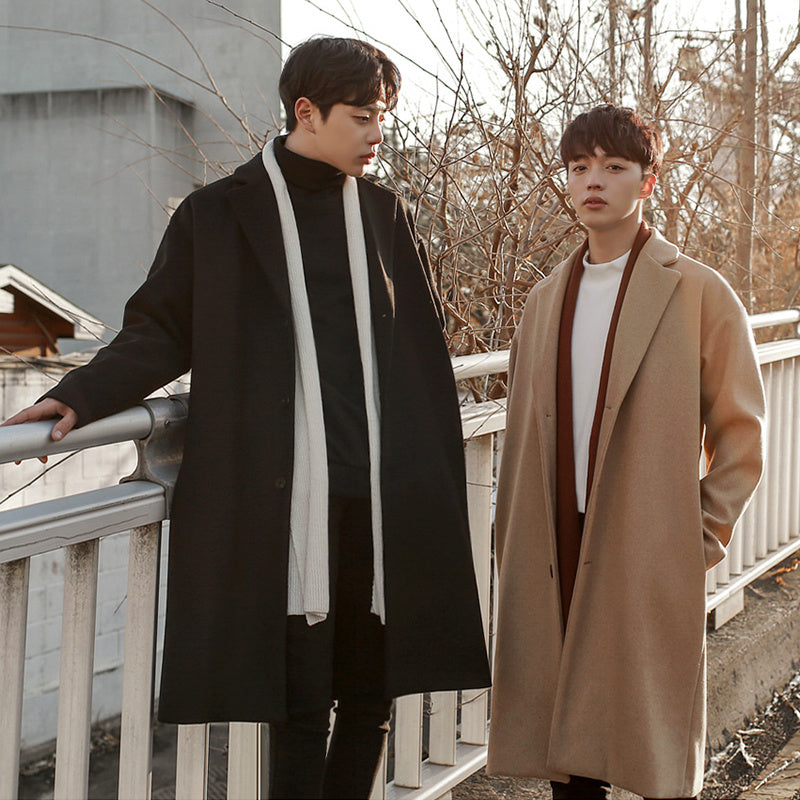 Warm Classic Men's Wool Coat - Mid Length, Wool Winter