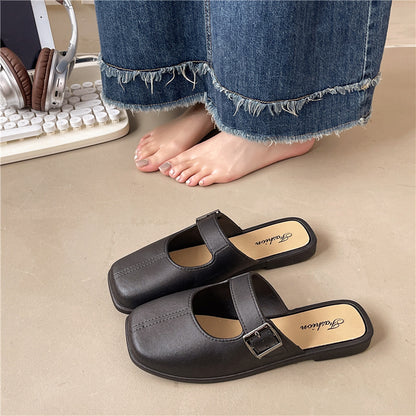 Soft women's slippers – French-style vintage closed-toe flat, PVC, everyday wear