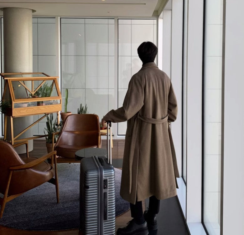 Warm Men's Trench Coat - Single-Breasted, Wool, Winter