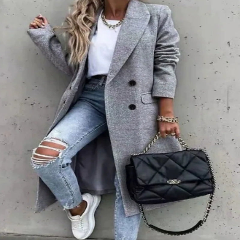 Abrigo medio aislante para mujer - Doble botonadura, lana