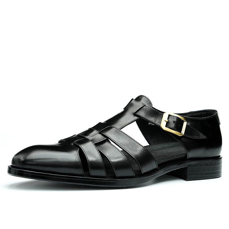 Breathable men's sandals - three-strap, genuine leather, for summer business casual