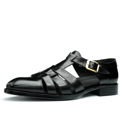 Breathable men's sandals - three-strap, genuine leather, for summer business casual