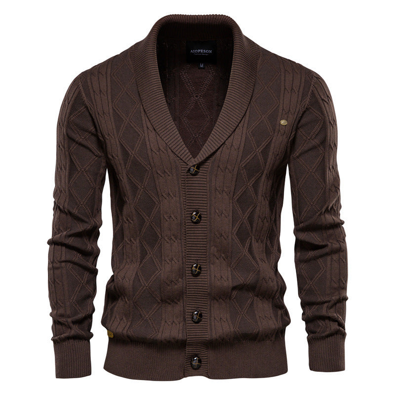 Soft Classic Men’s Cardigan - Shawl V Neck, Cotton Knit