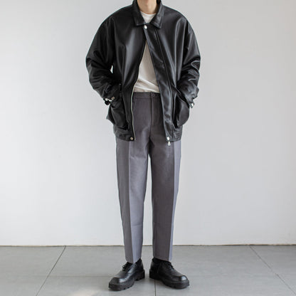 Chaqueta duradera para hombre de cuero sintético - Silueta relajada, cuero sintético, ropa urbana para todos los días