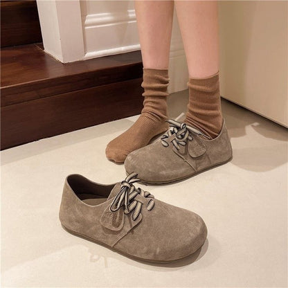 Ballerine leggere da donna - stringate, punta tonda, in suede, casual per uso quotidiano tutto il giorno