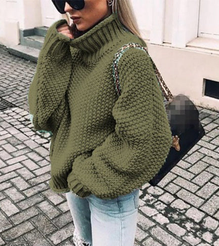 Oversized Women Turtleneck Sweater - Chunky Knit, Winter