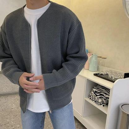 Letvægts afslappet herre-zipcardigan - boxy strik, foret