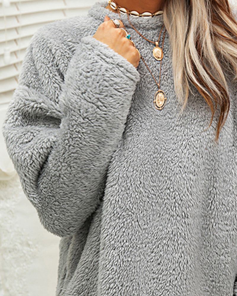 Soft Cozy Women’s Tunic Pullover - Oversized Sherpa, Winter