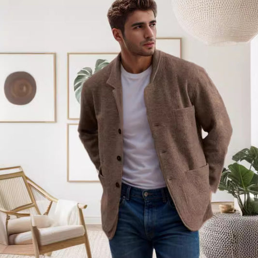 Warm men's jacket - blazer-style, long-sleeve, polyester, for everyday casual wear
