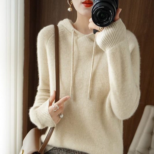 Soft Cozy Women's Hooded Sweater – Drop Shoulder Knit
