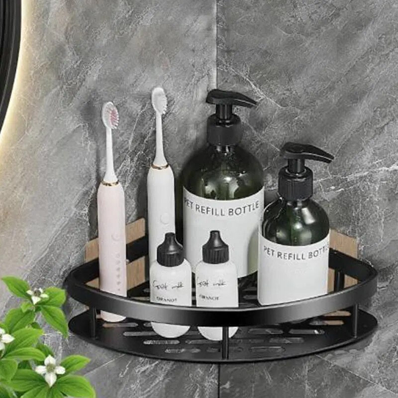 Aluminum Alloy Bathroom Shelf - No Drill Home Organizers for Shampoo, Kitchen Storage, Waterproof Design