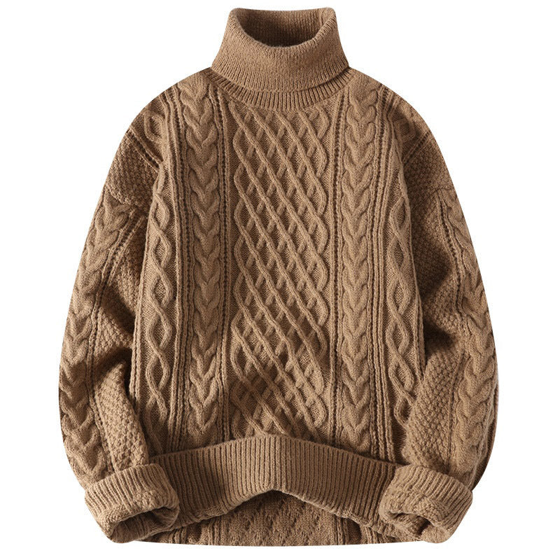 Warm Men's Turtleneck Sweater - Oversized Cable Knit, Wool