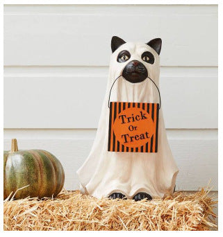 Whimsical Halloween Candy Storage: Resin Puppy Pumpkin Bowl & Cat Bag Ornament for Festive Home Decor