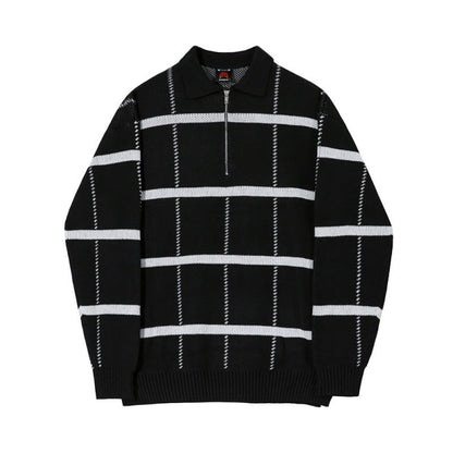 Oversized herre strikket polo - ternet revers, åben strik