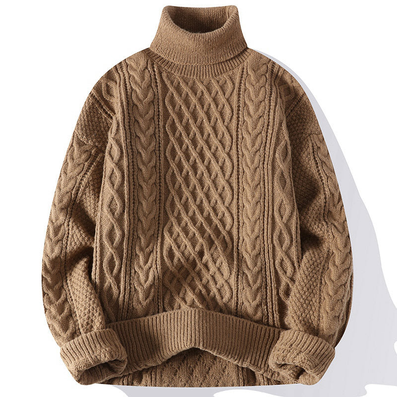 Warm Men's Turtleneck Sweater - Oversized Cable Knit, Wool