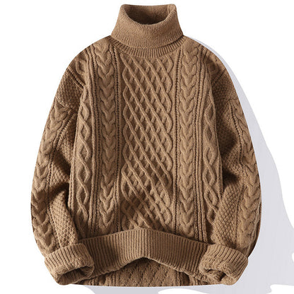 Warm Men's Turtleneck Sweater - Oversized Cable Knit, Wool